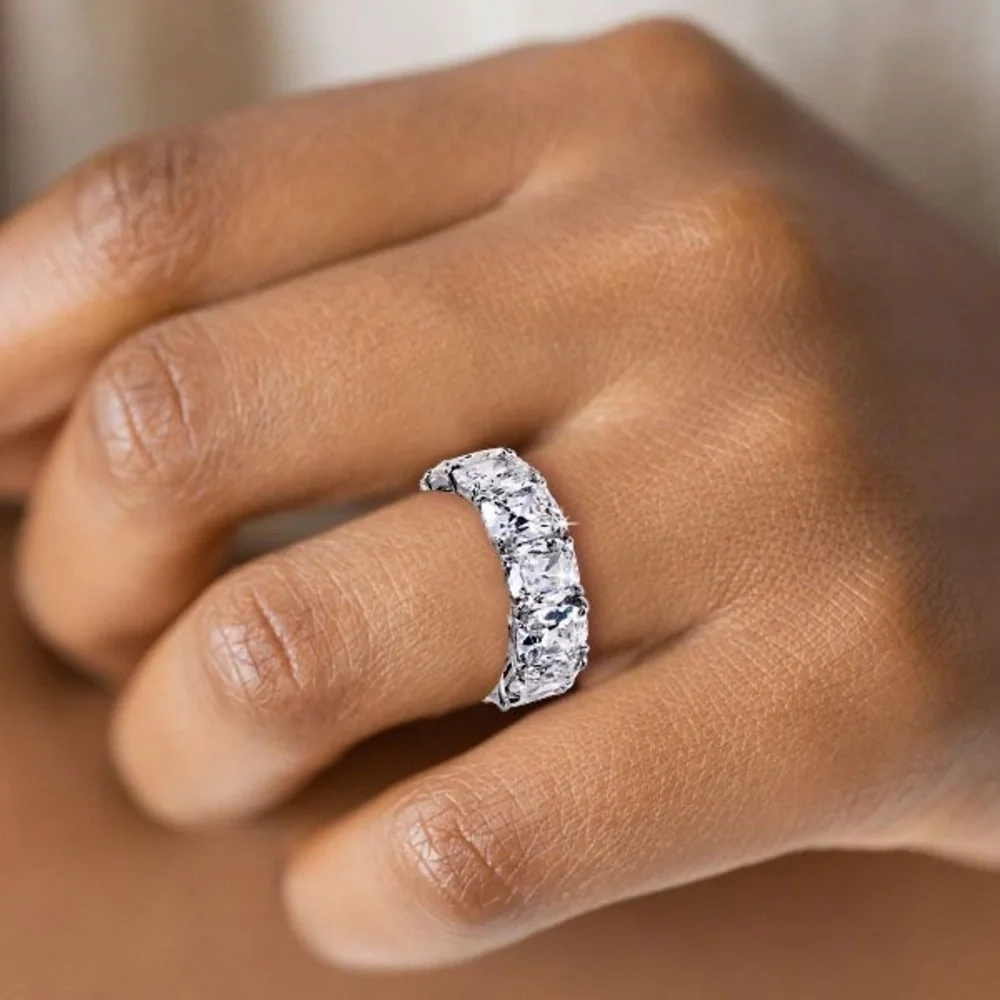 Platinum-Color Clear Eternity Band Ring - Picture 4 of 11
